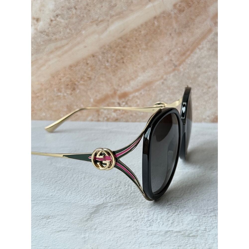 NEW Gucci GG0226SK Black Oval Oversized Sunglasses - Picture 6 of 10